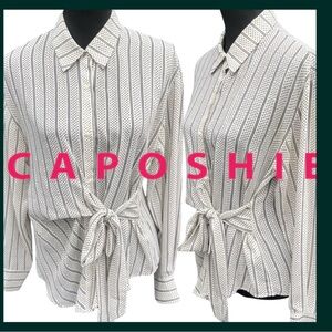 Caposhie Off White/Black Stripe/Polka Dot Front Tie Blouse (M)
